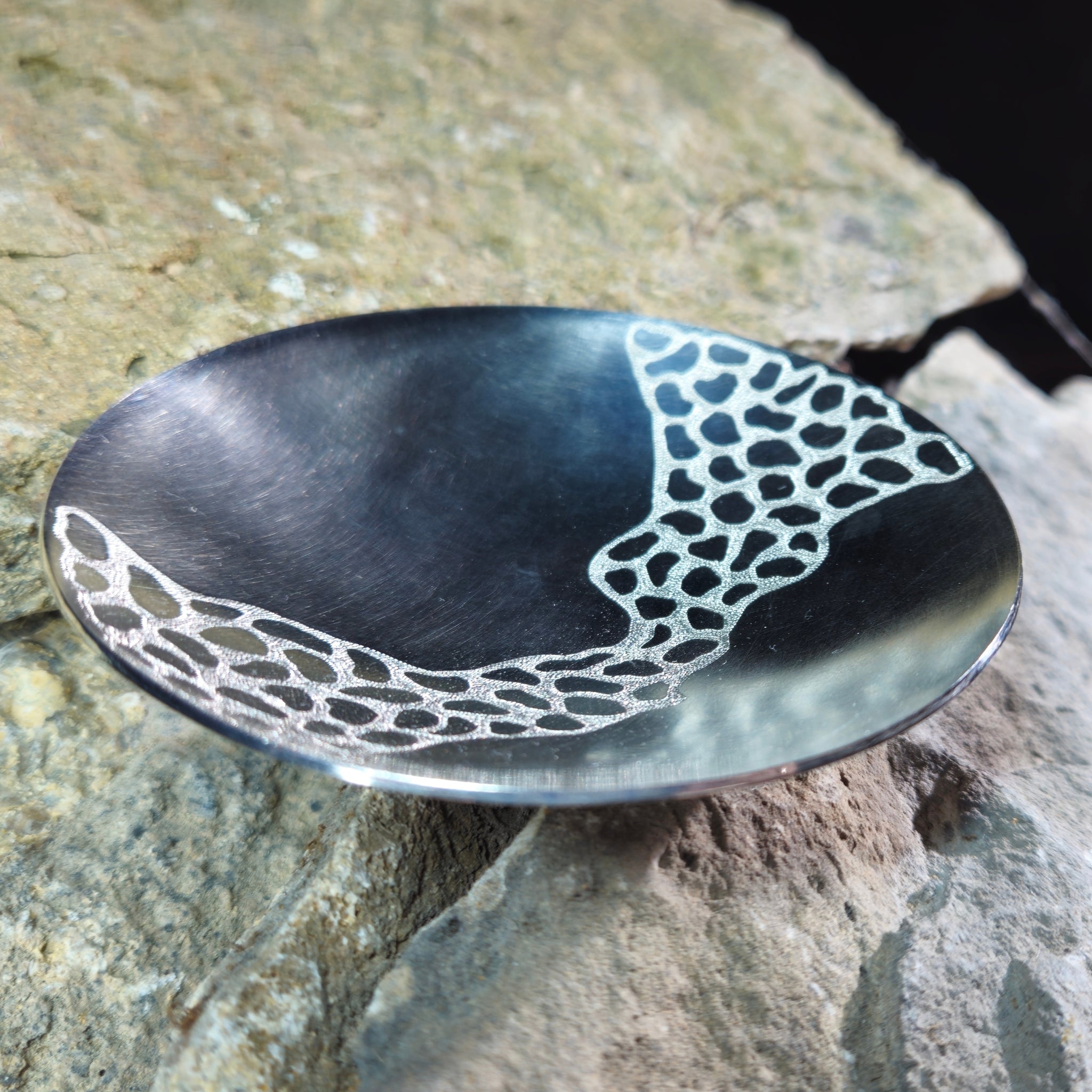Llwybr Shallow Hand-Engraved Sterling Silver Dish